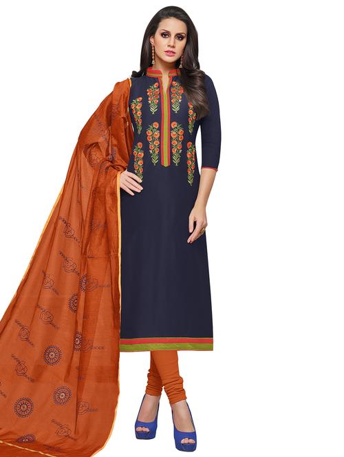 embroidered unstitched churidaar suit - 15590069 - Standard Image - 0