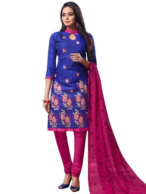embroidered unstitched churidaar suit - 15590088 - Standard Image - 0