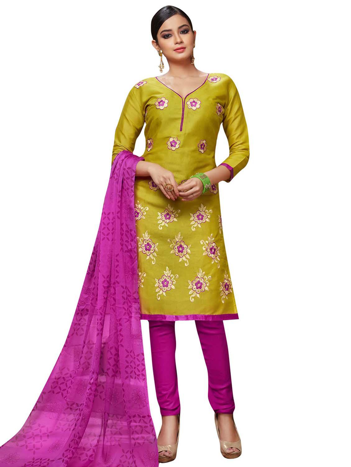 embroidered unstitched churidaar suit - 15590091 -  Zoom Image - 0