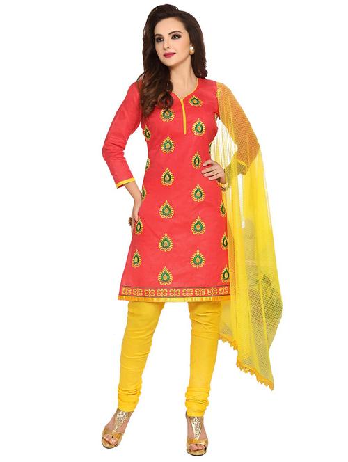 embroidered unstitched churidaar suit - 15590095 -  Standard Image - 0