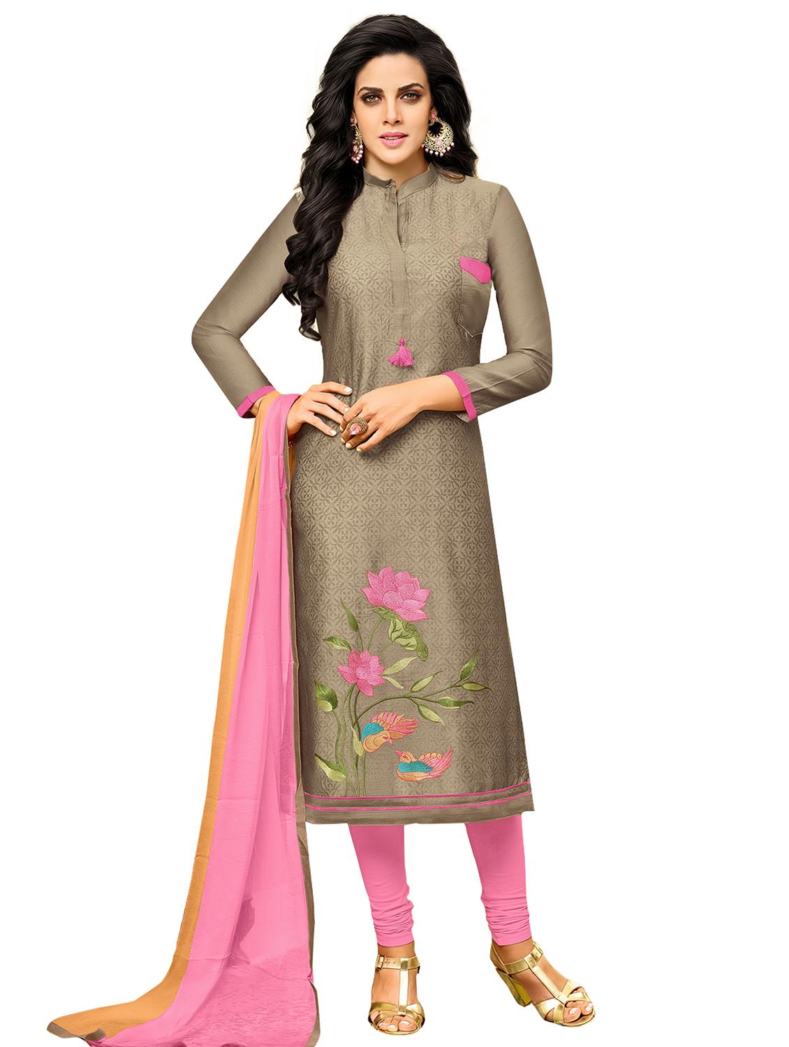 embroidered unstitched churidaar suit - 15590135 -  Zoom Image - 0