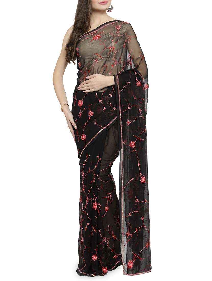 floral aari embroidered saree with blouse