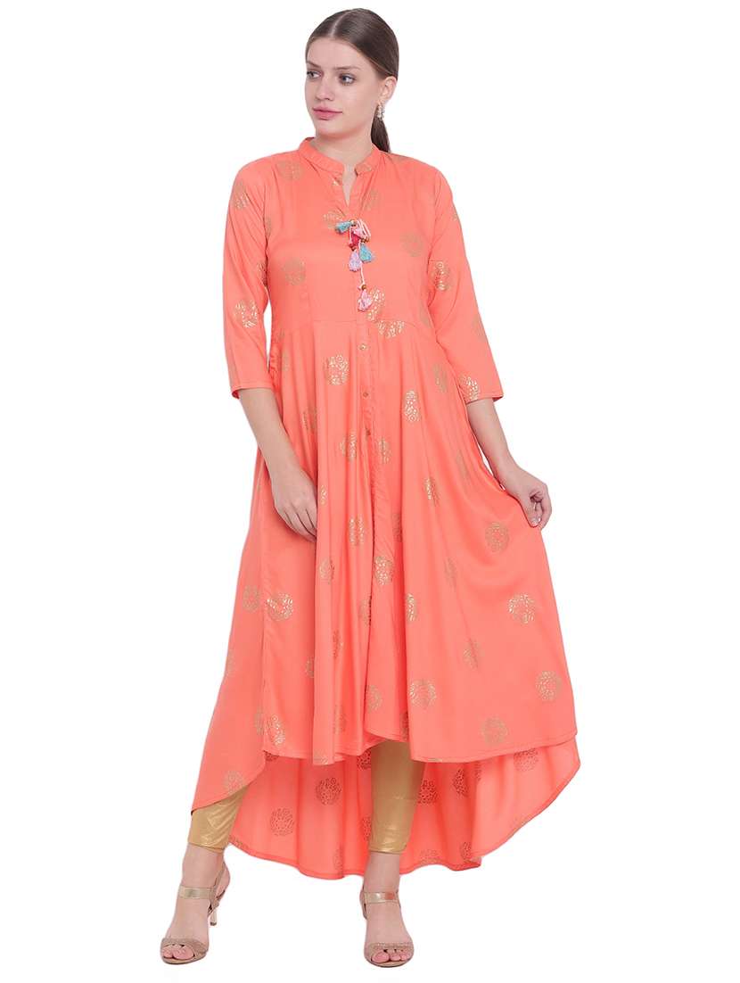 block print high low kurta