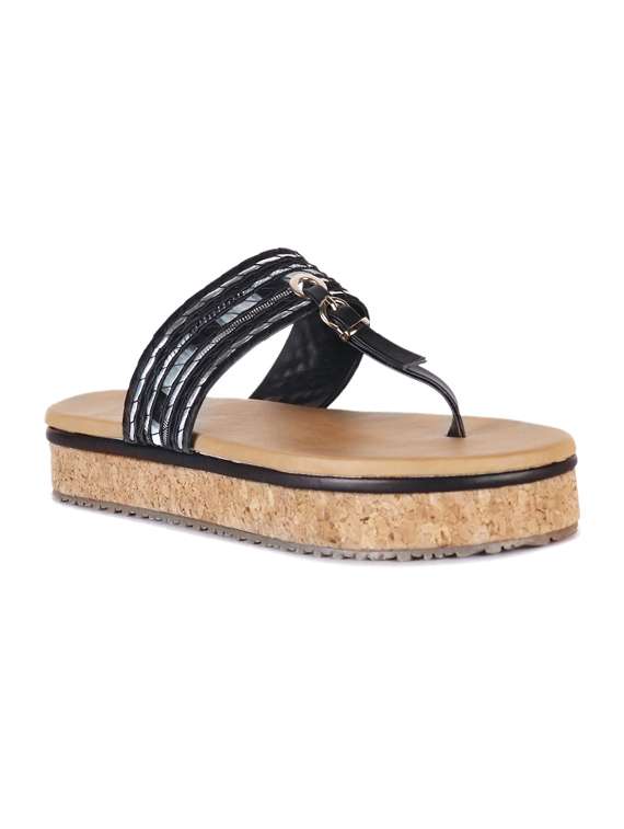 black flat forms sandals