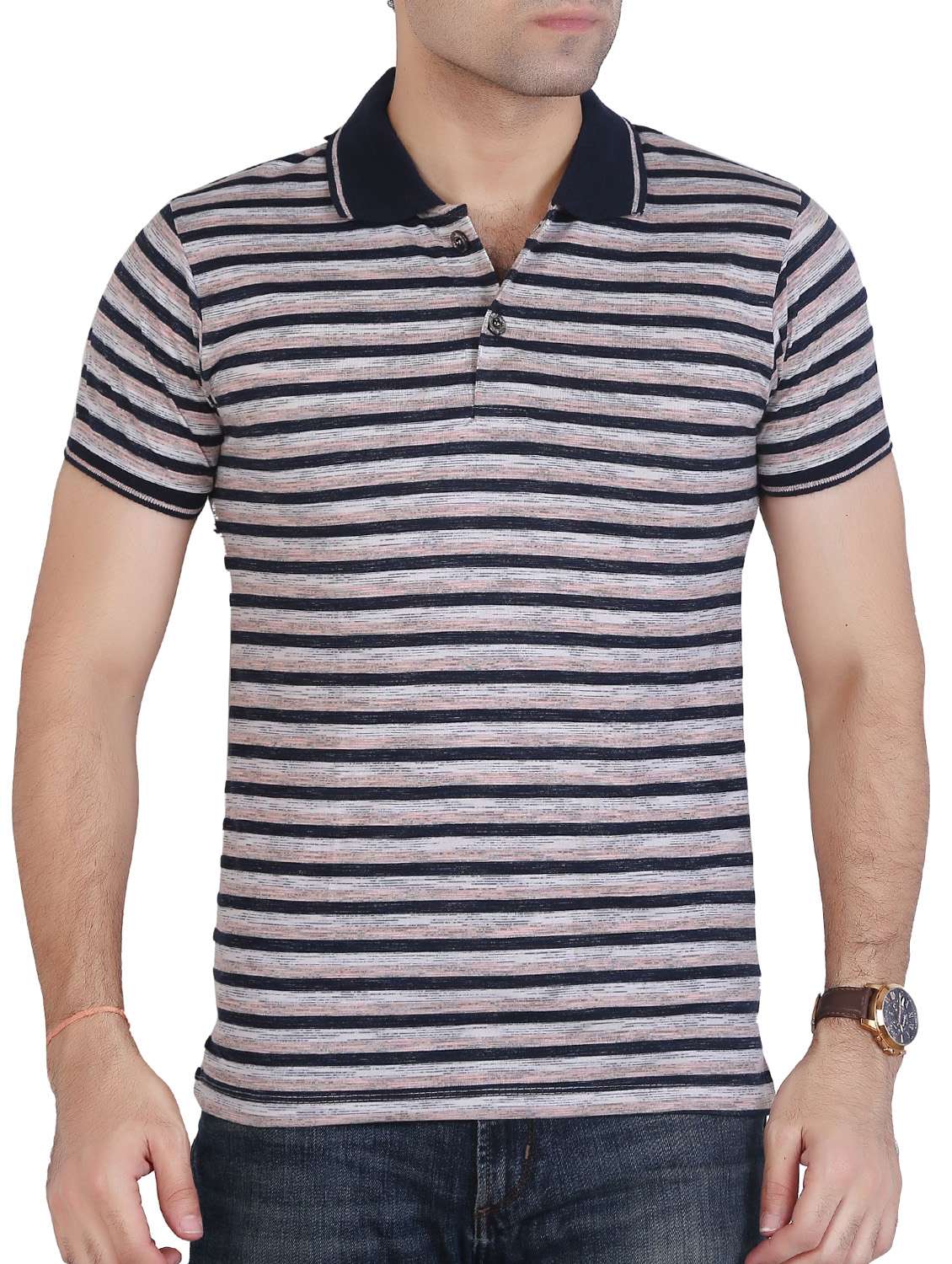 multi colored striped polo t-shirt