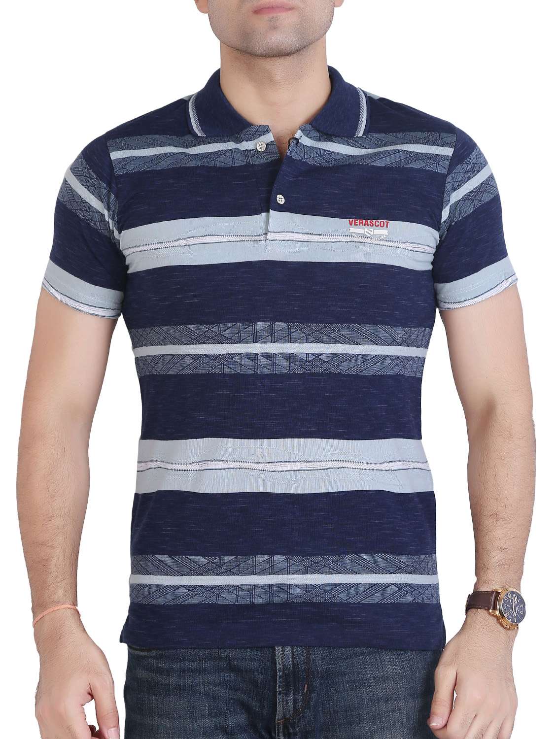blue striped polo t-shirt