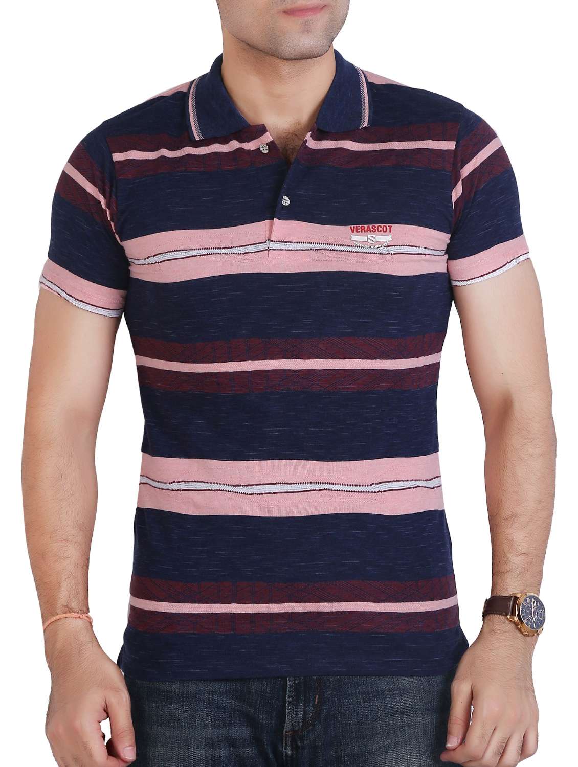 blue striped polo t-shirt