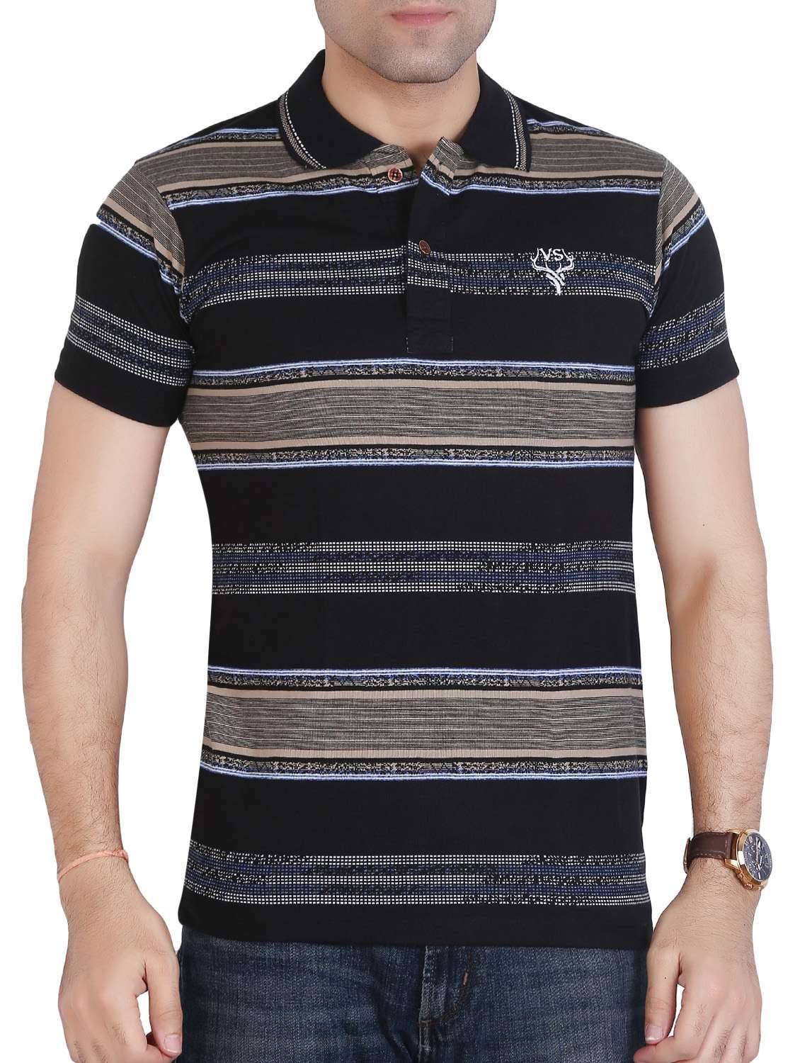 black cotton polo t-shirt