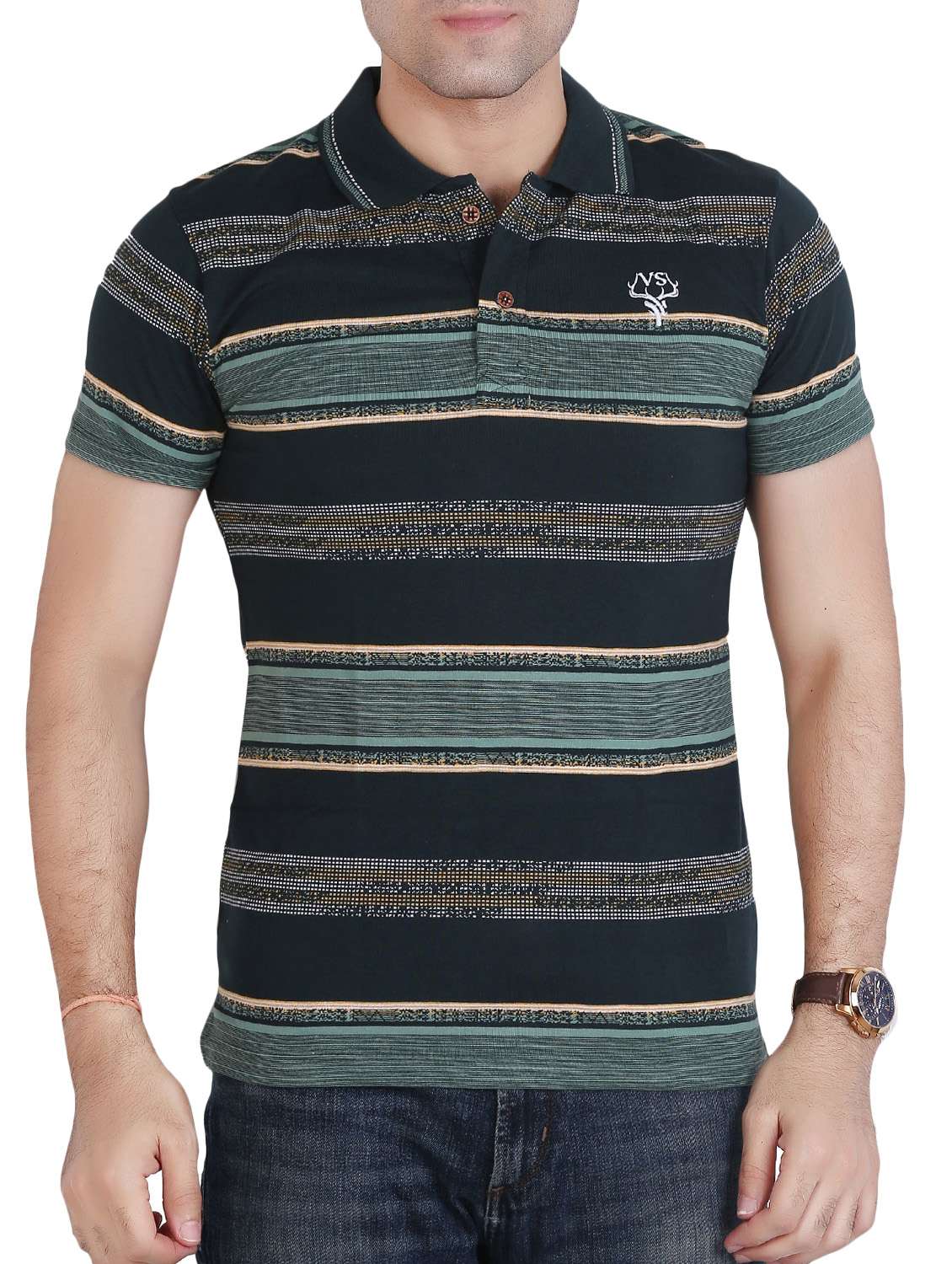 black striped polo t-shirt