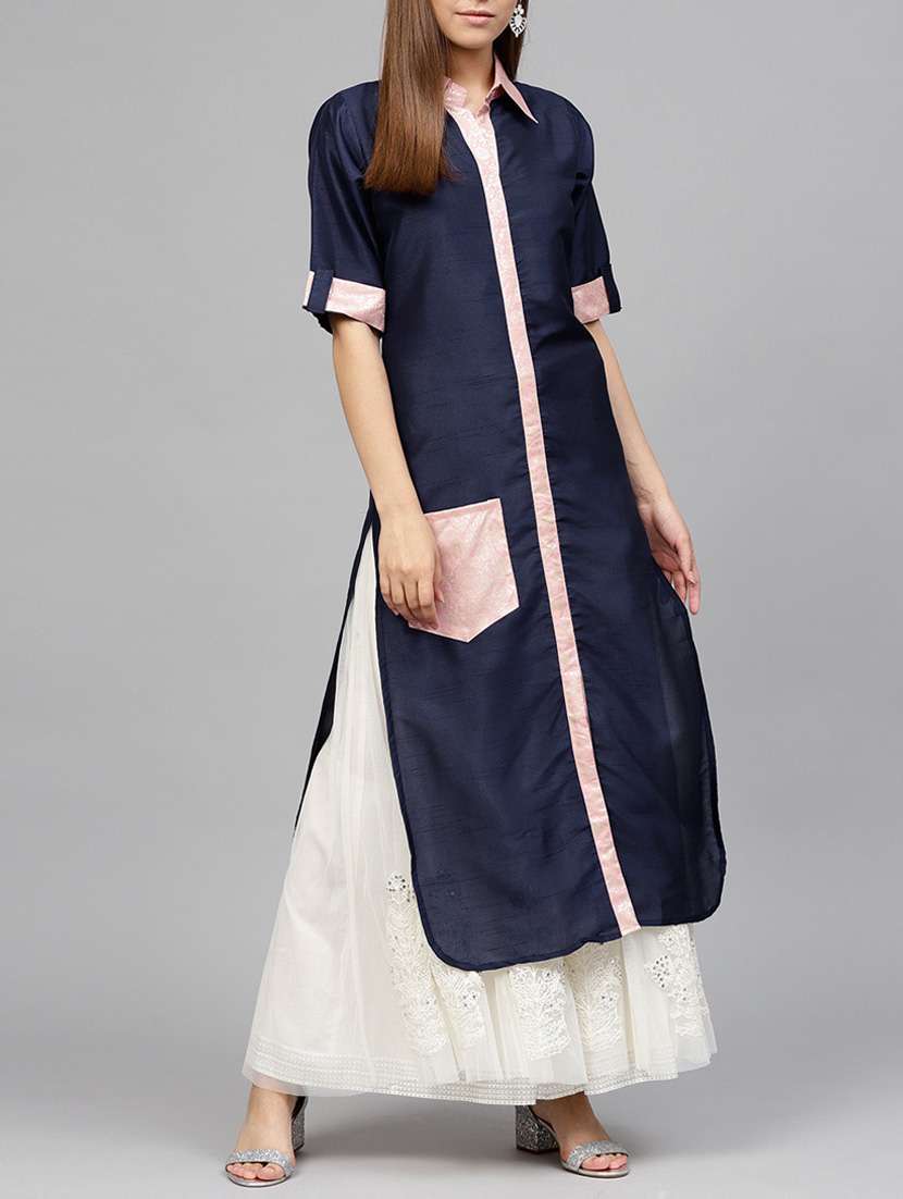 navy blue straight kurta