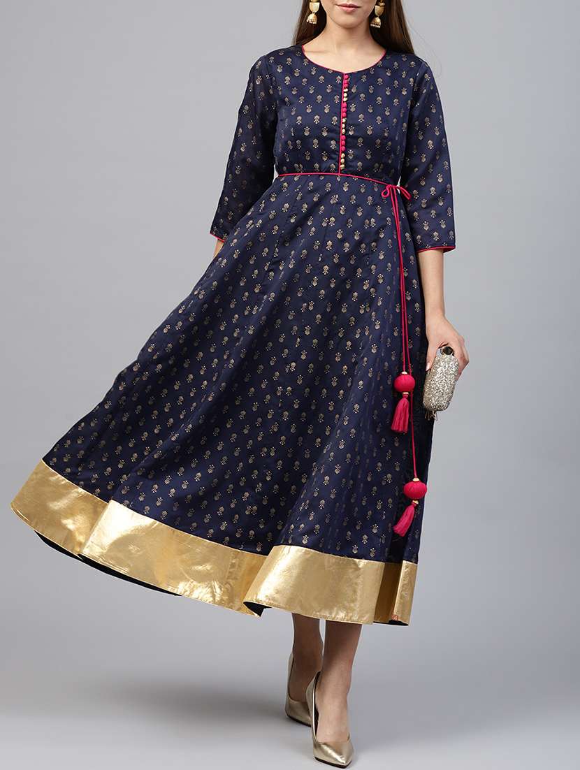 Foil print anarkali dress with tassels