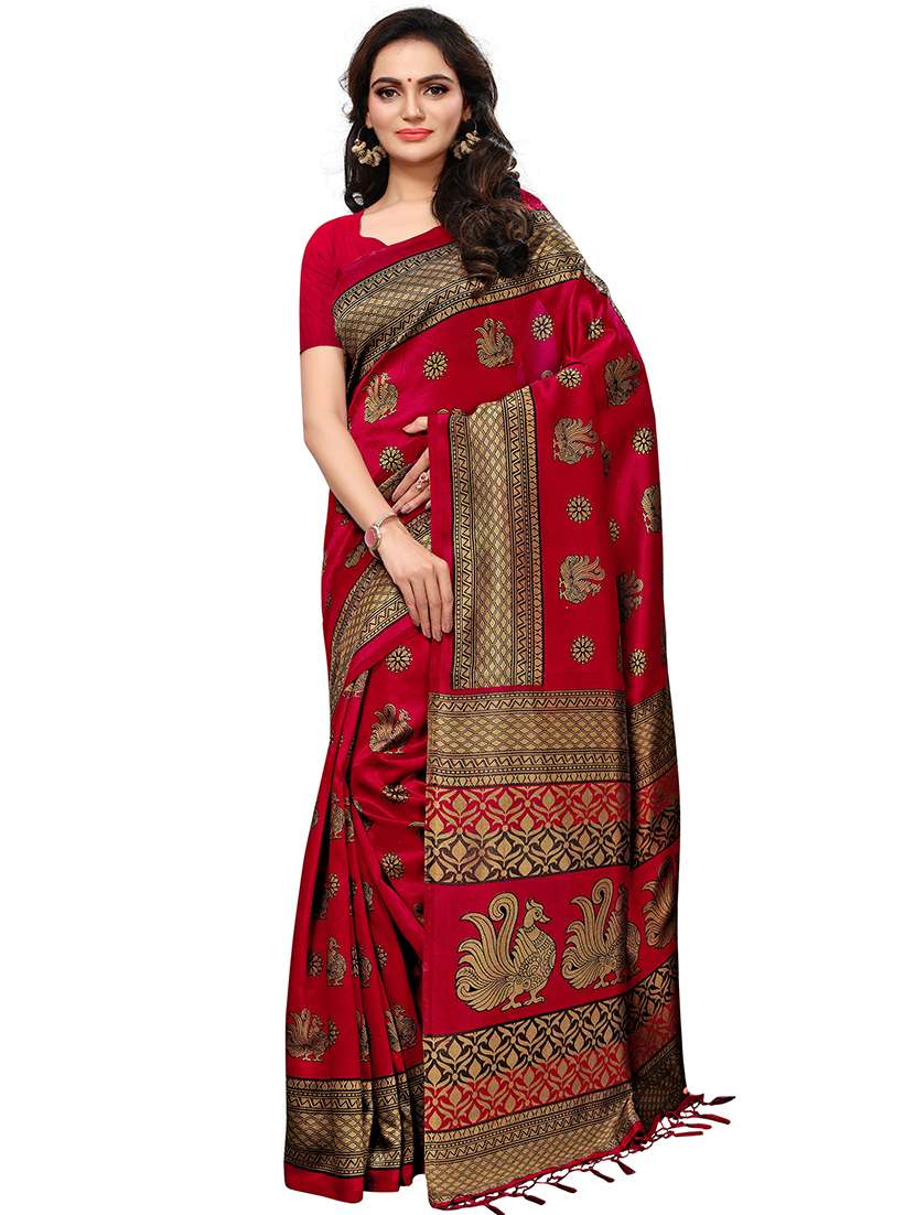conversational printed mysore silk saree with blouse