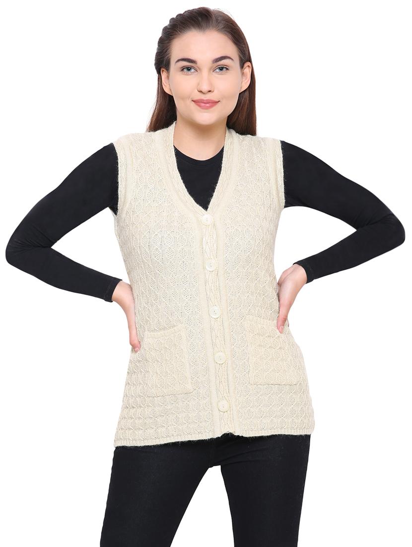 beige cable knit sleeveless cardigan - 15607382 - Zoom Image - 0
