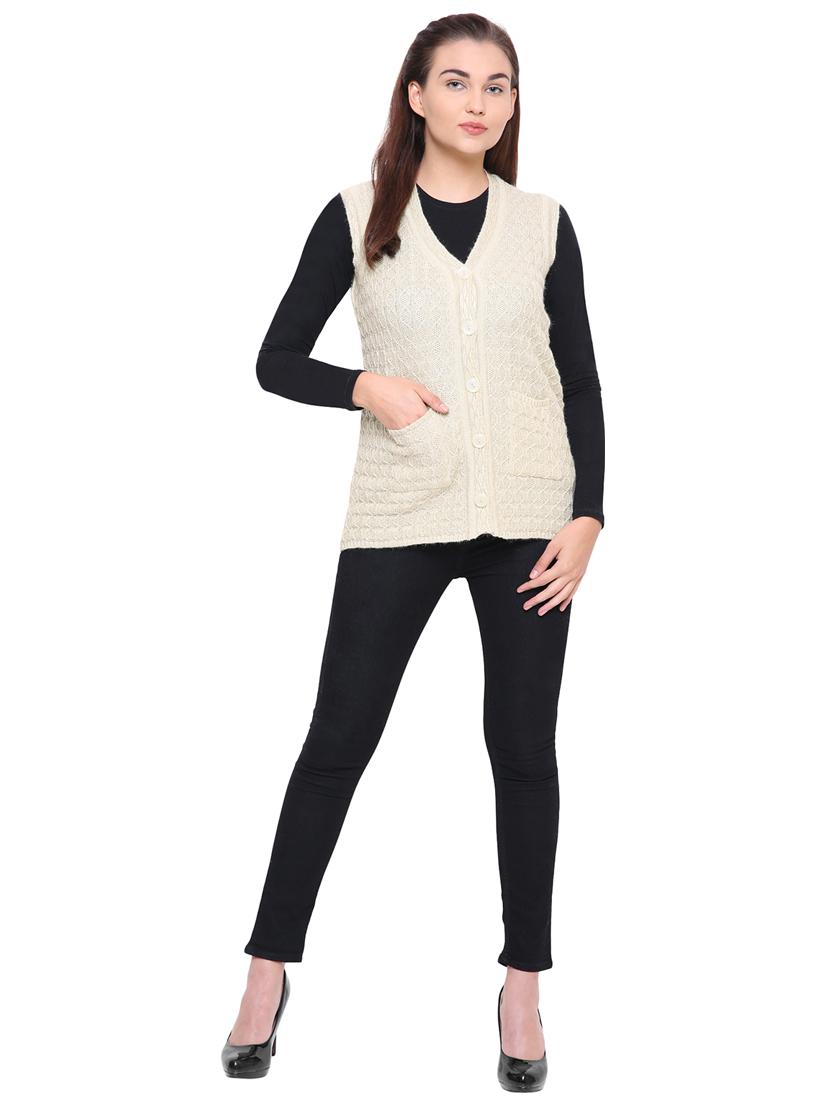 beige cable knit sleeveless cardigan - 15607382 - Standard Image - 3