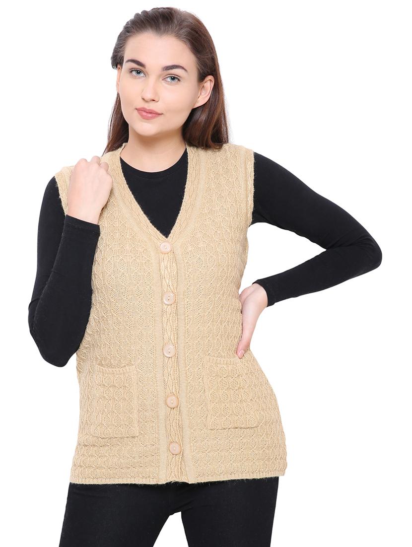 beige cable knit sleeveless cardigan - 15607383 -  Zoom Image - 0