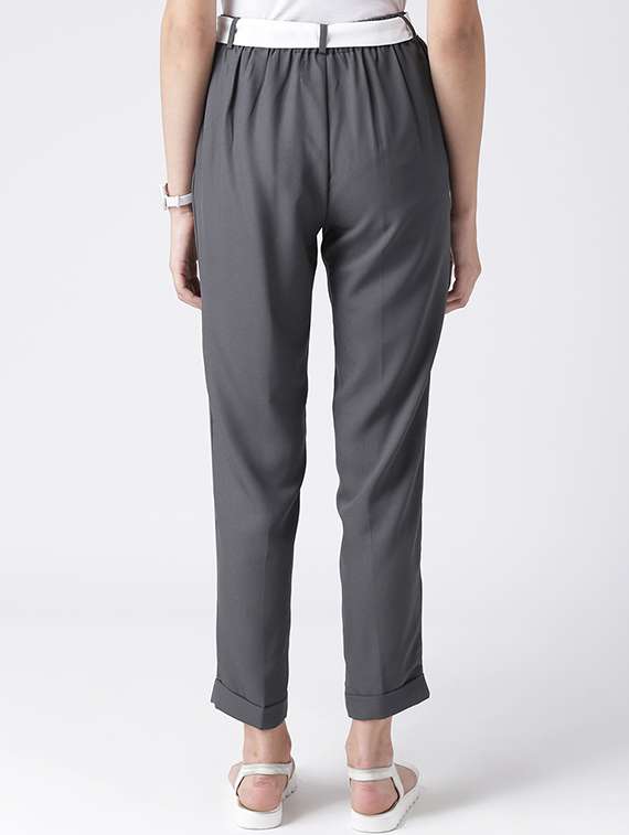 Contrast Waist Tie Pleated Trousers