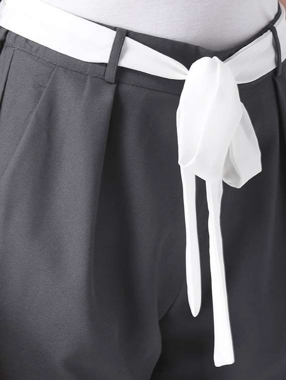 Contrast Waist Tie Pleated Trousers
