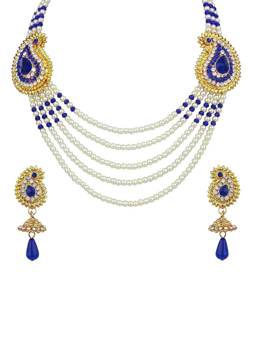 Le bijouxistic EKAM EK Gold and blue necklace set with earrings for women