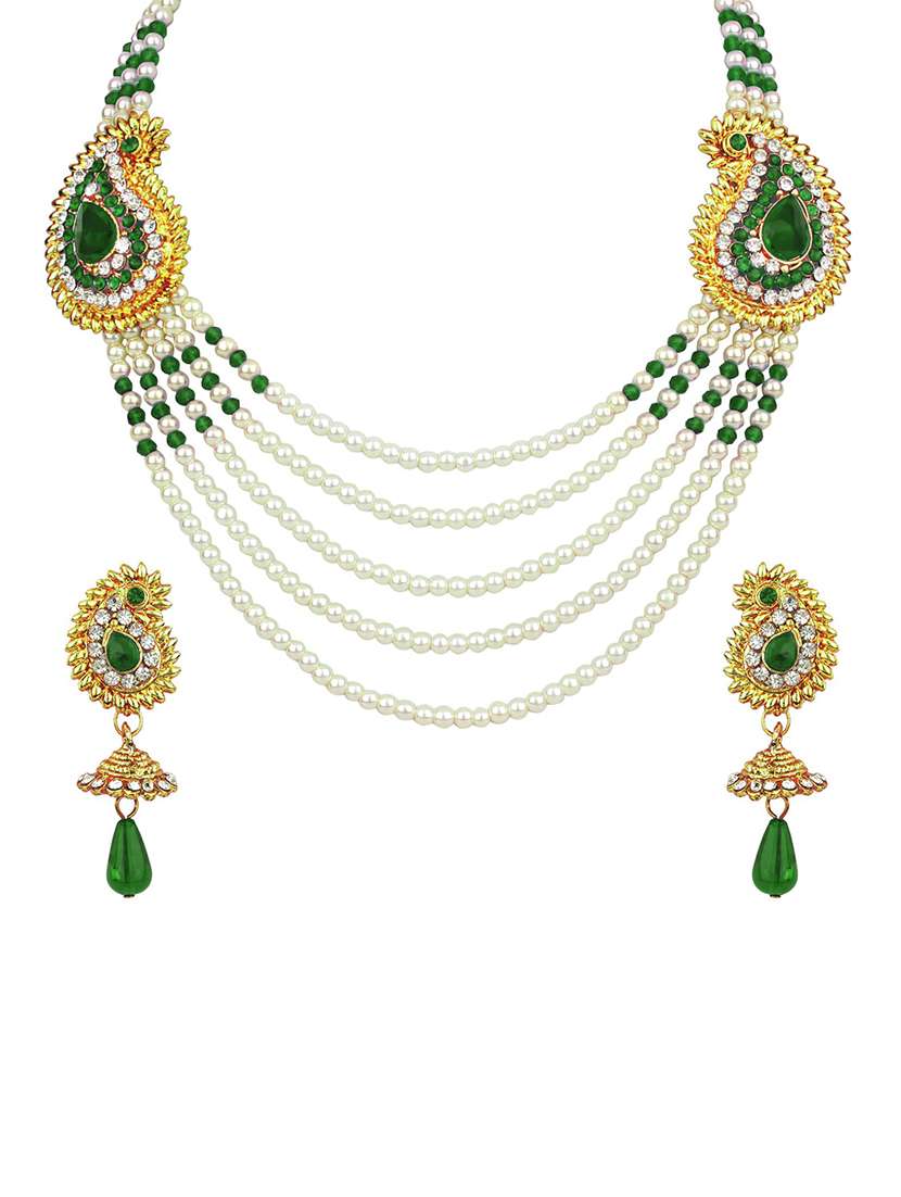 green gold tone necklace & earrings set - 15612548 -  Zoom Image - 0