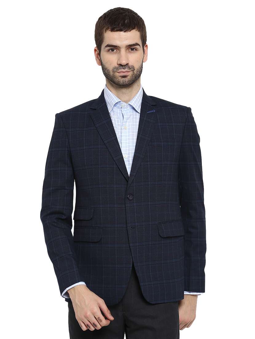 navy blue polyester single breasted blazer