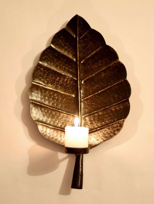 unravel india metallic leaf design hanging tea light - 15616655 - Standard Image - 0