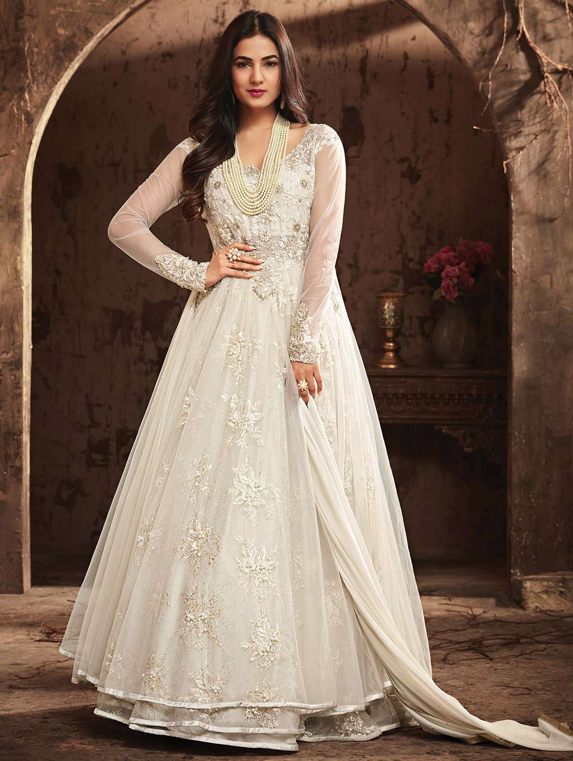 Wedding Off White Anarkali Online Buy Online Tonal Embroidered Layered  Anarkali Suit From Suits