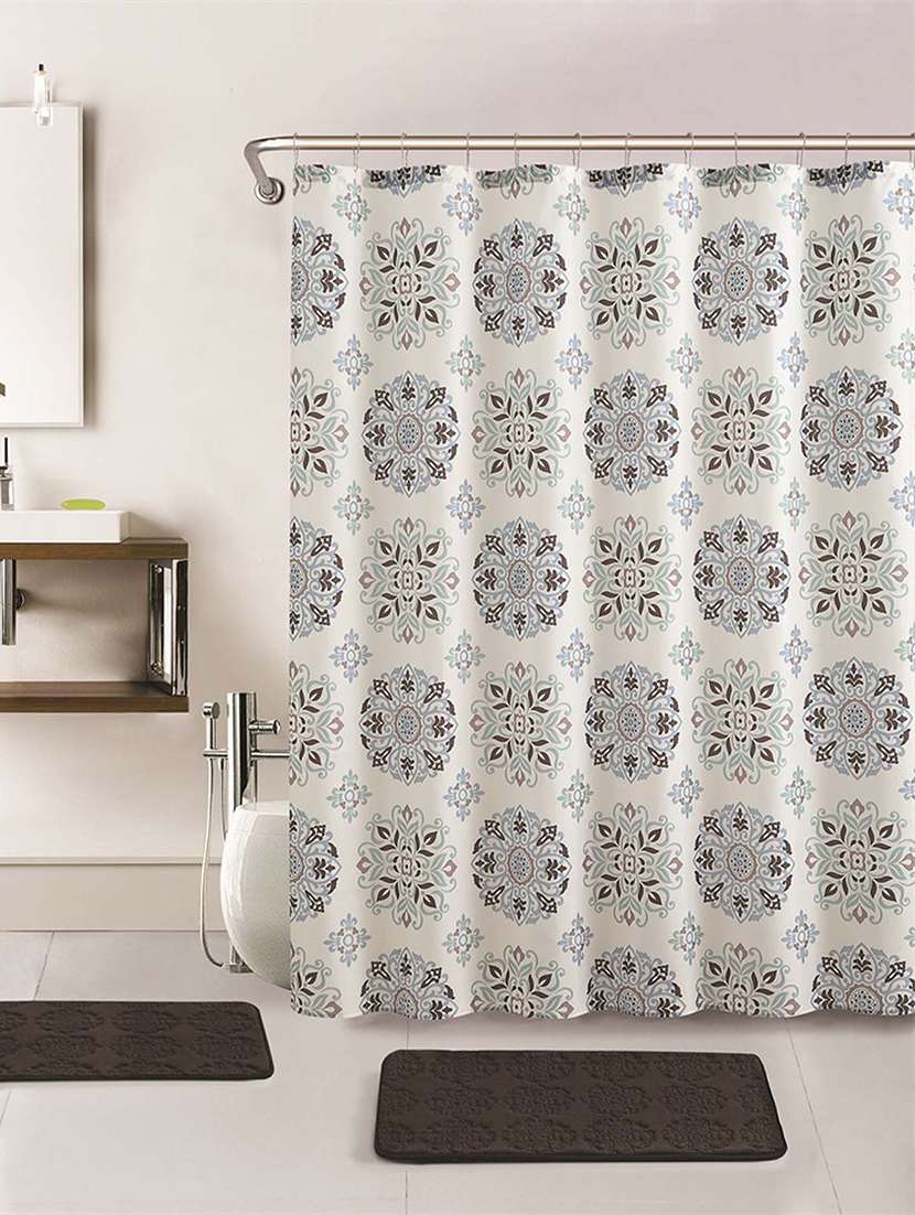 digital stamp design shower curtain with 12 eyelets and 12 hooks (single pc, 71
