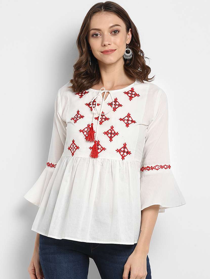 mirror embellished embroidered top