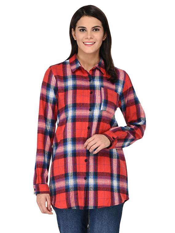 madras checks asymmetric shirt