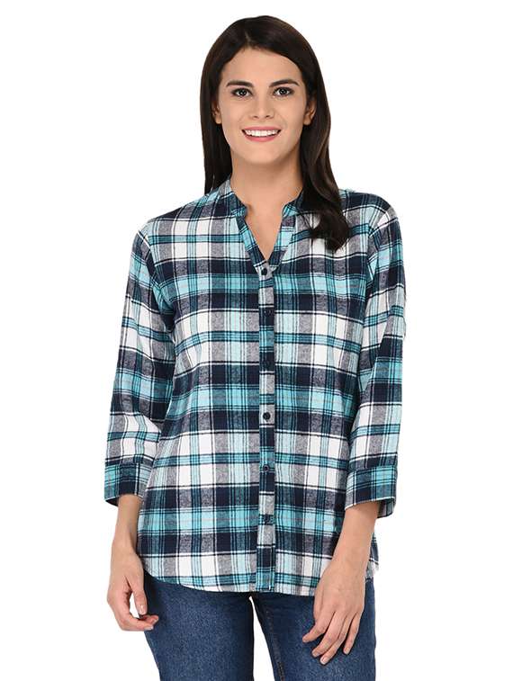 mandarin neck checkered shirt