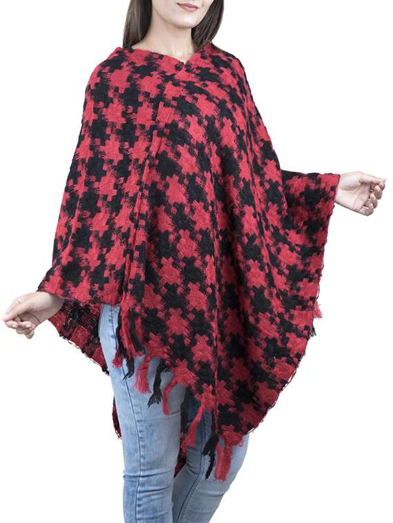 v neck fringed hem poncho