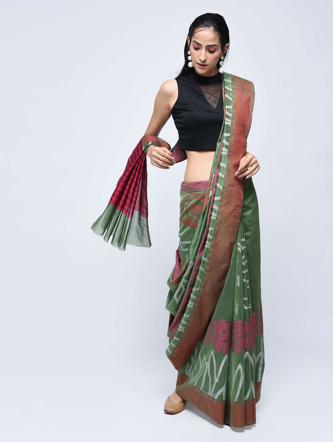 floral motif woven saree with blouse