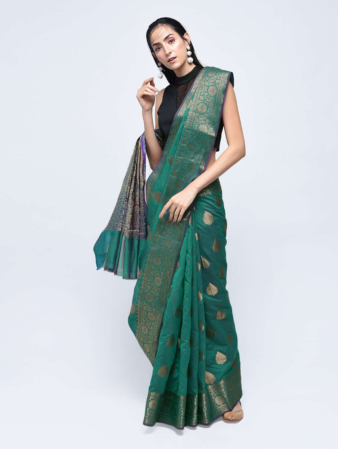 floral zari border banarasi saree with blouse