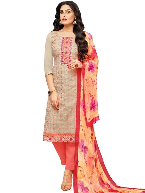 embroidered unstitched pant suit - 15623316 - Standard Image - 0