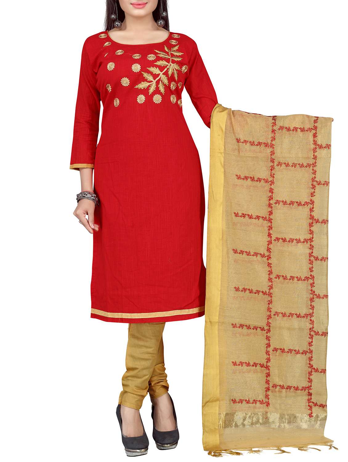 embroidered unstitched churidaar suit