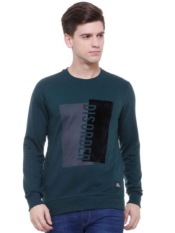 blue polyester chest print sweatshirt