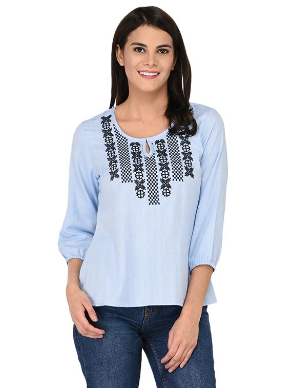 keyhole neck embroidered top - 15623575 -  Zoom Image - 0