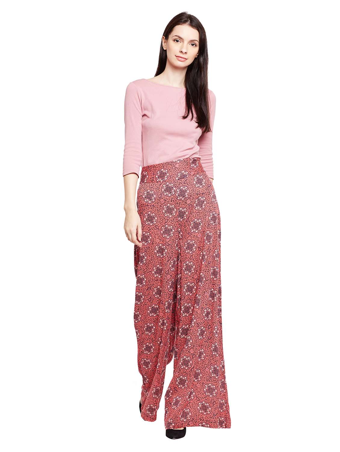 pink printed straight  palazzo - 15624424 -  Standard Image - 3