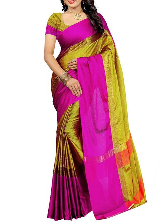 contrast border bhagalpuri saree with blouse - 15625077 -  Zoom Image - 0