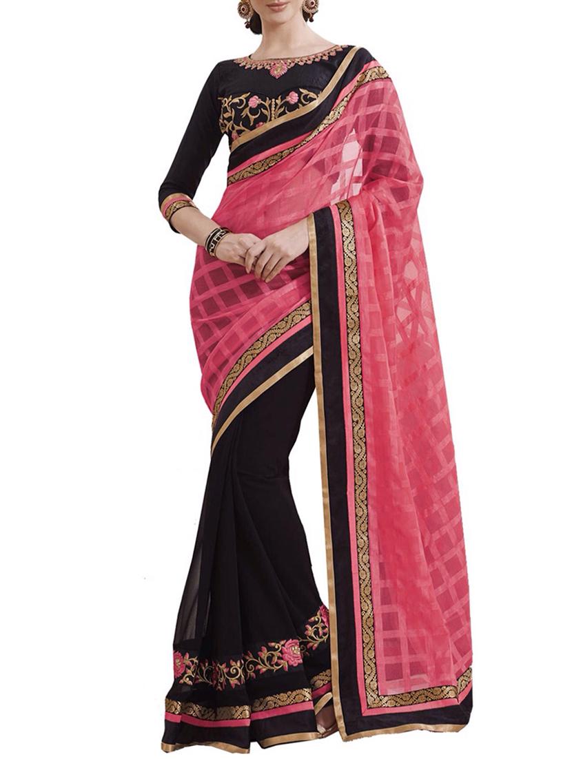 checkered embroidered half & half saree with blouse - 15625096 -  Zoom Image - 0