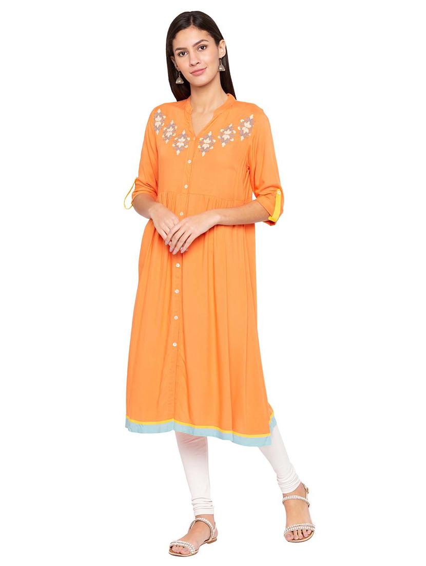 embroidered flared front placket kurta - 15628280 -  Zoom Image - 0
