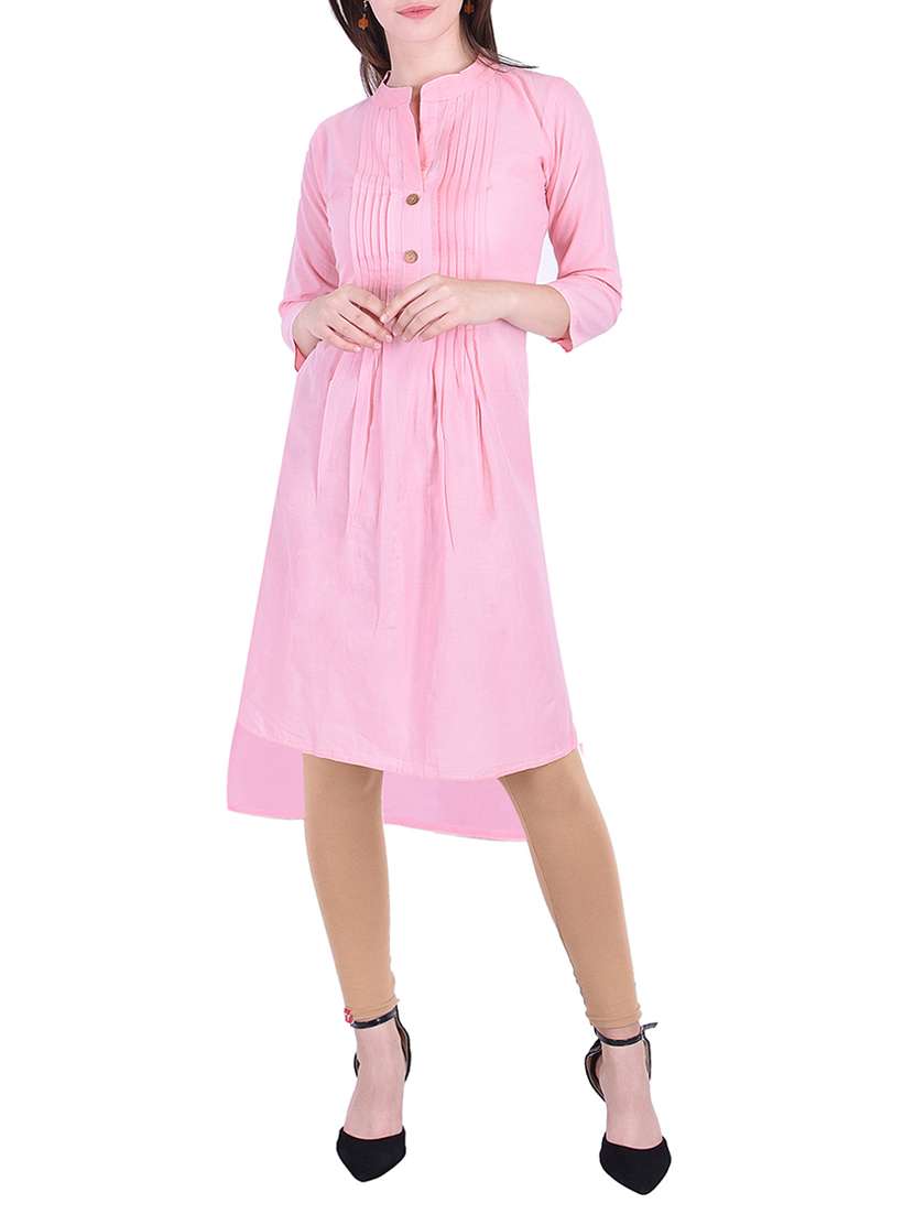 pintucks high low solid kurta
