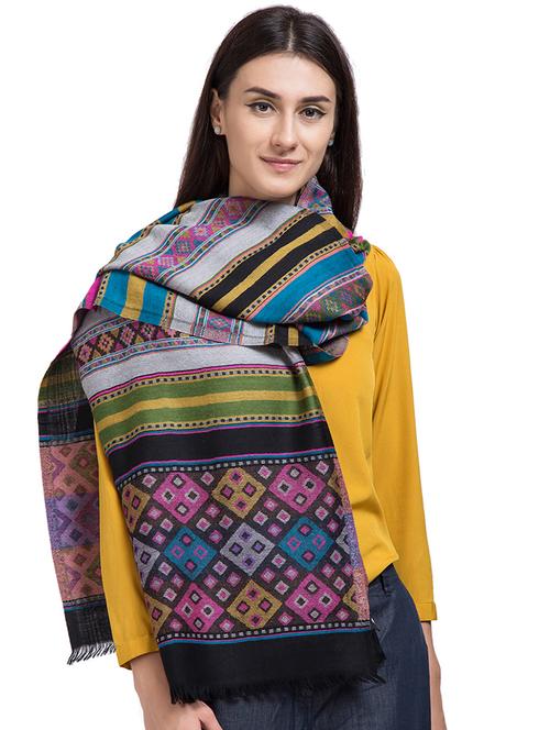 jacquard woolen stole - 15630235 -  Standard Image - 0