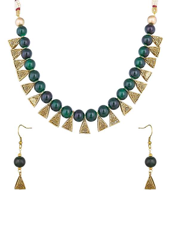 green gold tone necklace & earrings set - 15636083 - Zoom Image - 0