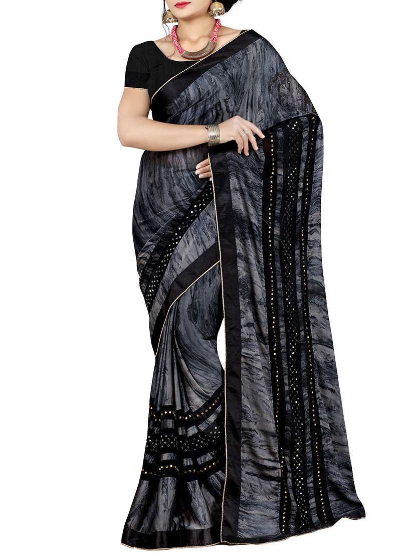 mirror bordered abstract print saree with blouse