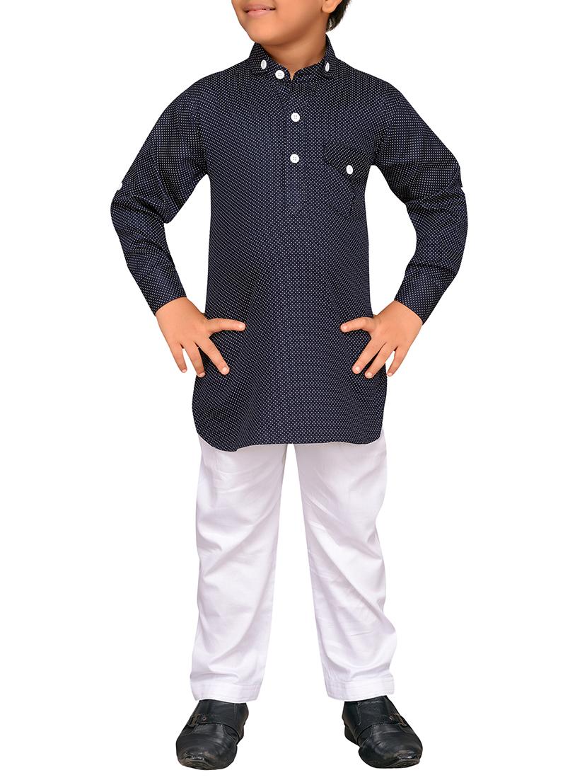 dark blue cotton kurta set - 15641623 - Zoom Image - 0