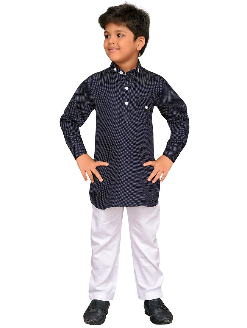 dark blue cotton kurta set - 15641623 - Standard Image - 3