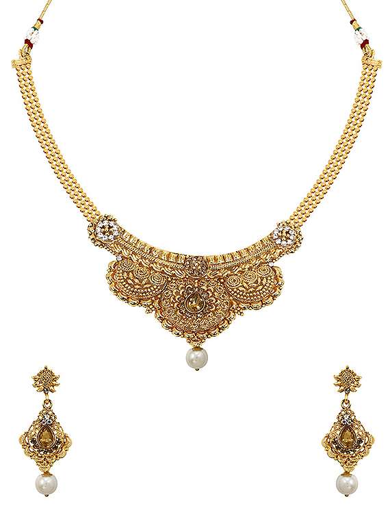 gold tone necklace & earrings set - 15641663 - Zoom Image - 0