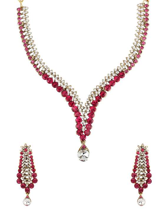 pink gold tone necklace & earrings set