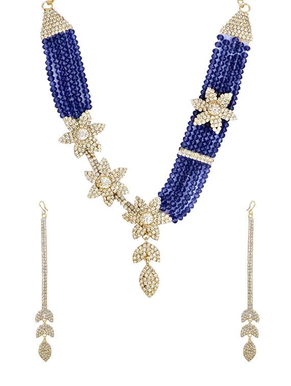 blue silver tone necklace & earrings set